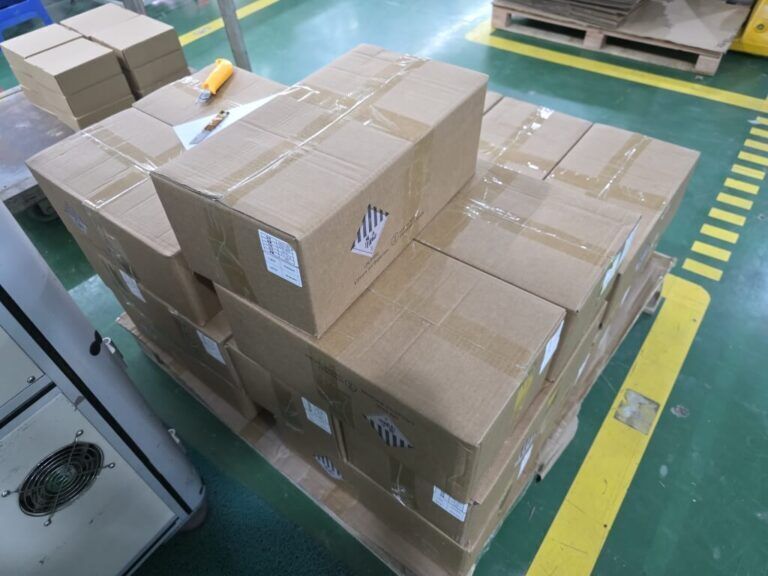 Factory cartons packed on a pallet for shipment in China.