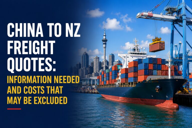 Container ship at Auckland port for a China to NZ freight quote guide
