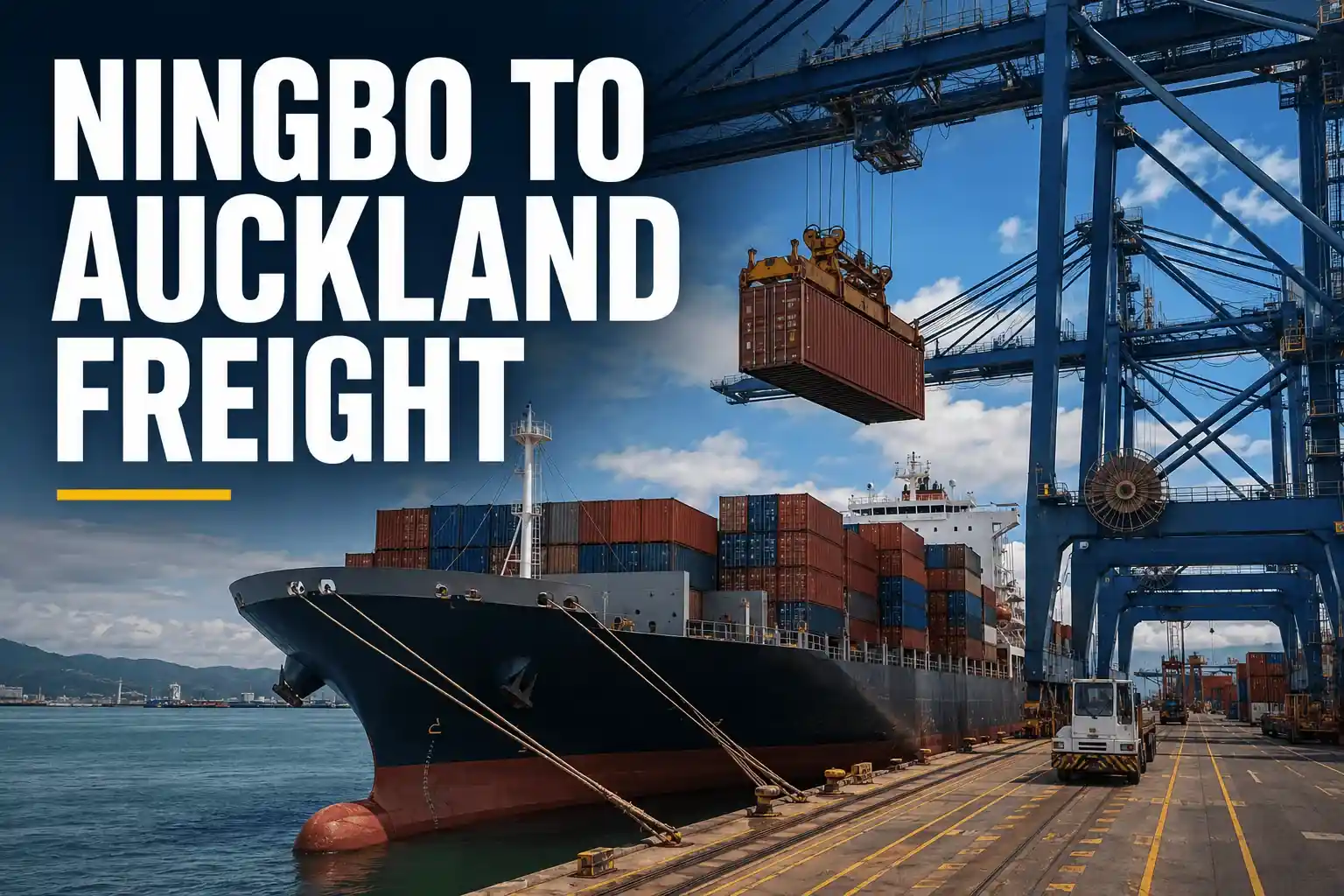 Ningbo to Auckland freight with a container ship at port