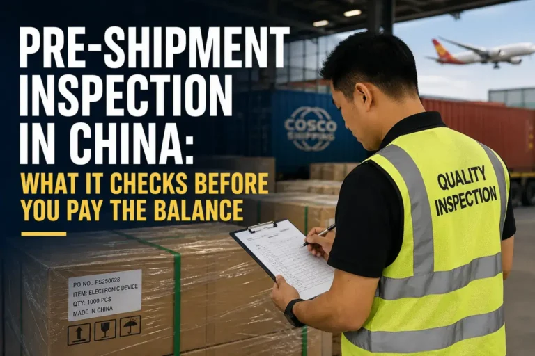 Pre-shipment inspection in China before the buyer pays the supplier balance.