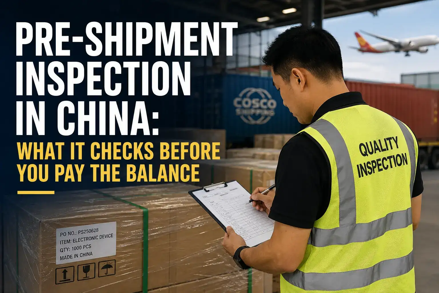 Pre-shipment inspection in China before the buyer pays the supplier balance.
