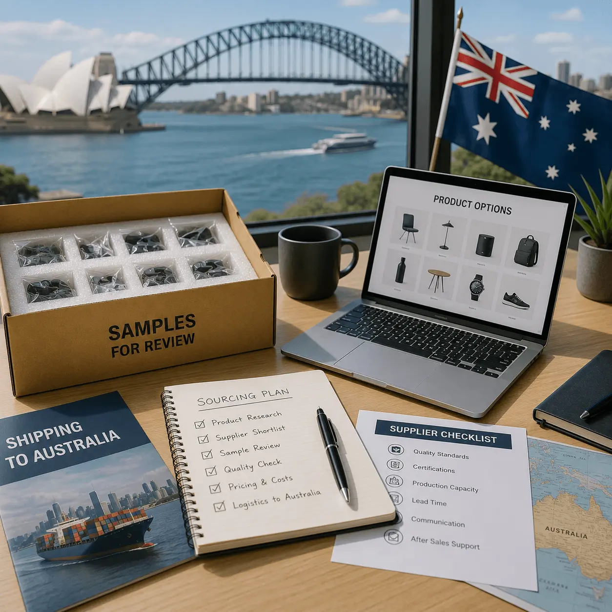 China sourcing agent support for Australian businesses, including product samples, supplier checks and shipping planning.