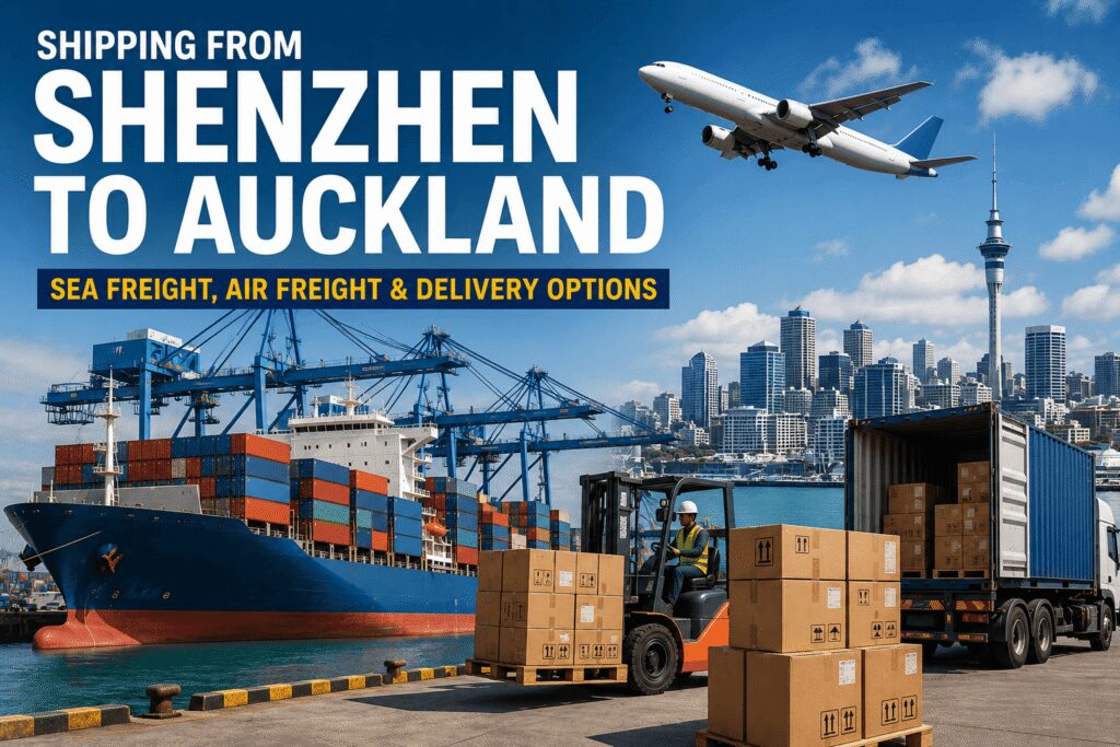 Shipping from Shenzhen to Auckland by sea freight, air freight and door-to-door delivery.