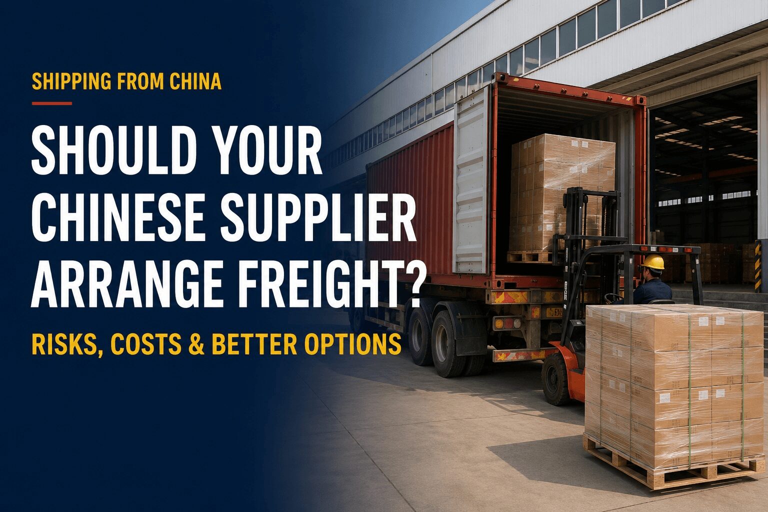 Factory loading goods onto a truck while an importer considers whether a supplier should arrange freight from China.