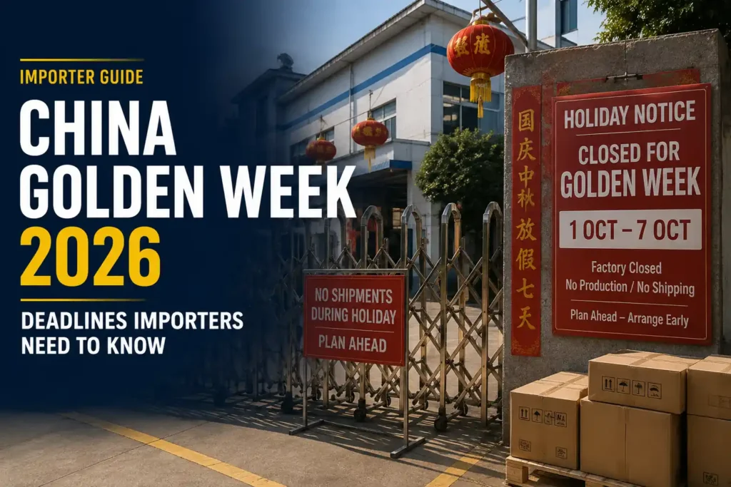China Golden Week 2026 cargo loading at a busy Chinese port before the National Day holiday