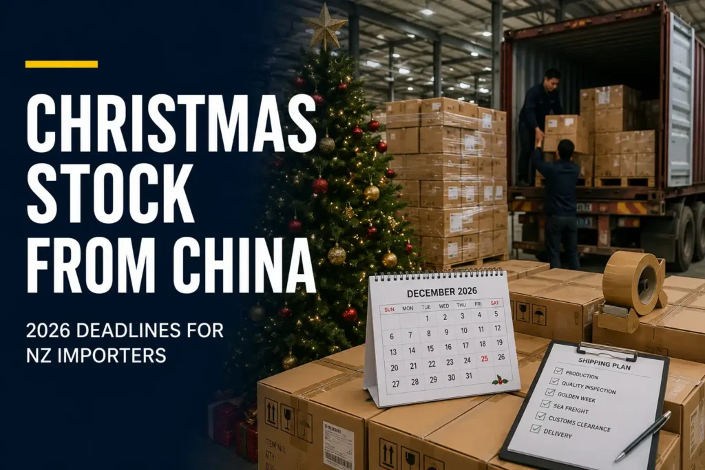Christmas stock from China being prepared for export in a China warehouse