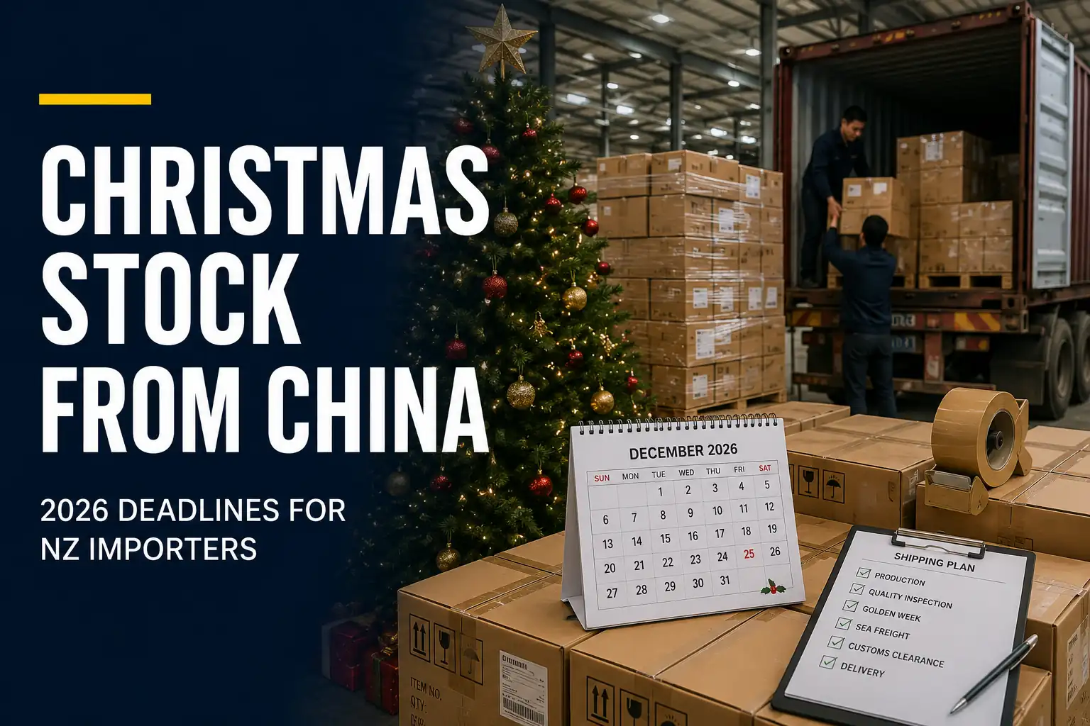 Christmas stock from China being prepared for export in a China warehouse