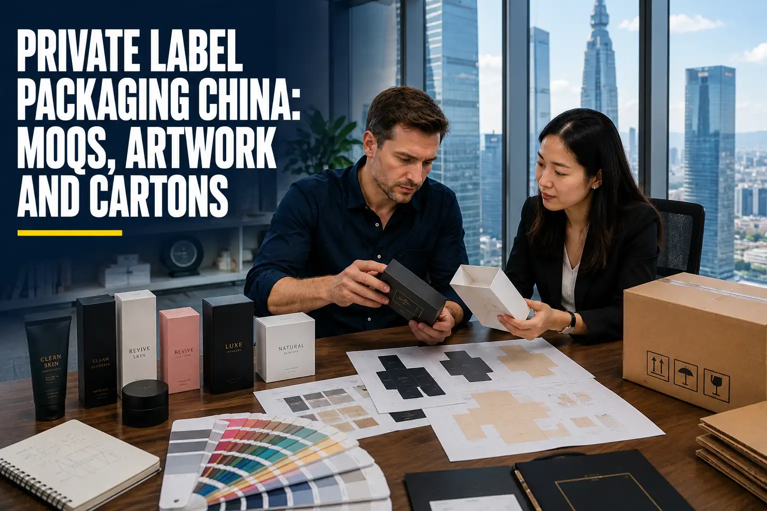 Private label packaging China production with branded boxes and export cartons