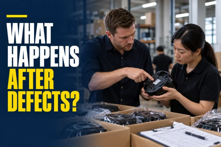 Buyer and supplier reviewing defective goods while agreeing Chinese supplier warranty terms