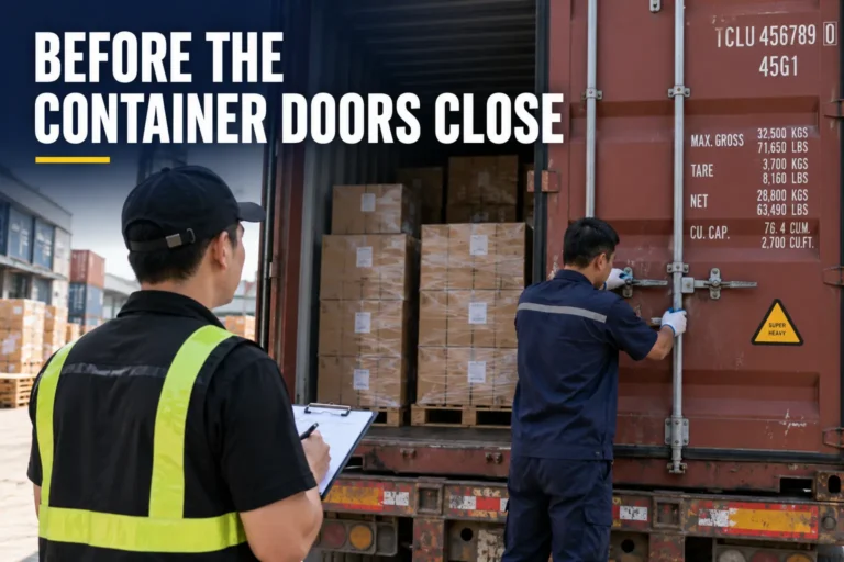 Cartons loaded into a shipping container under container loading supervision in China