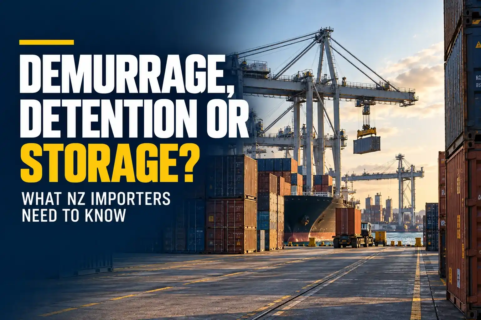 Demurrage detention storage NZ charges building as containers wait at a New Zealand port depot