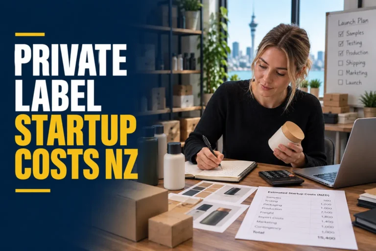 Founder reviewing product samples while budgeting private label startup costs
