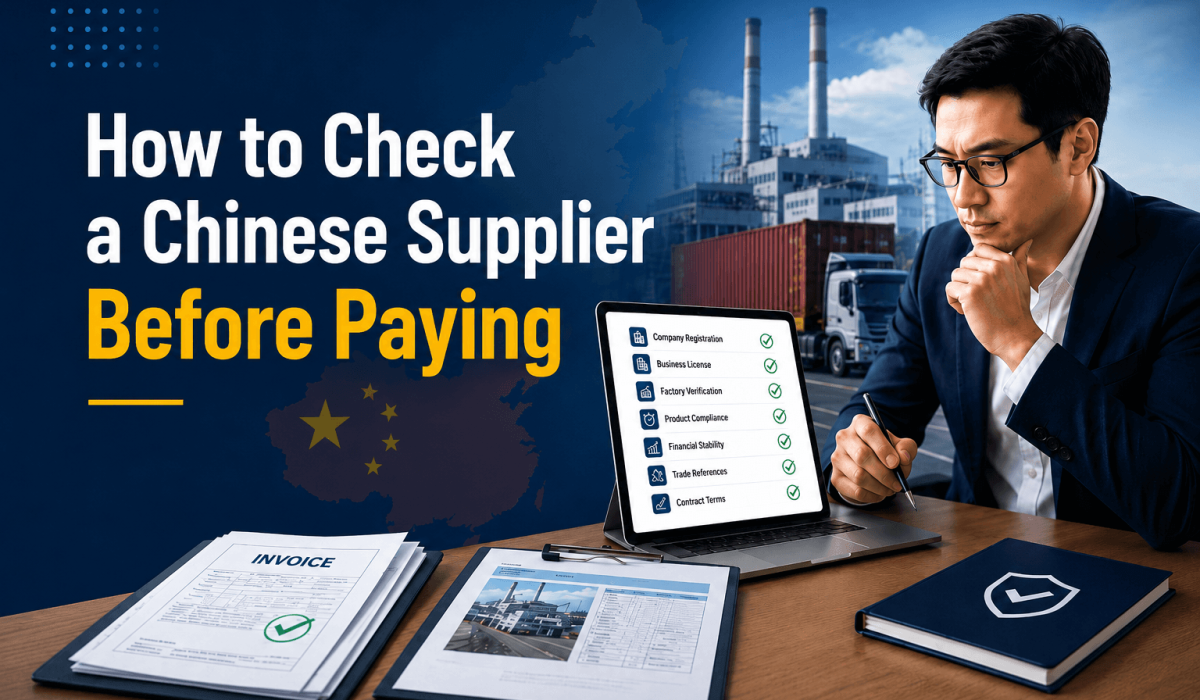 Chinese supplier verification checklist with factory documents, product samples, quality control notes and payment checks for importers sourcing from China.
